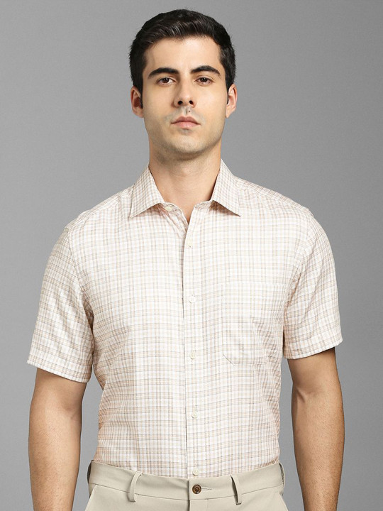 Louis Philippe Grid Tattersall Checks Checked Spread Collar Cotton Shirt