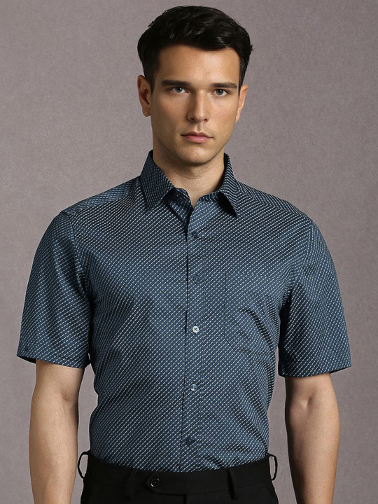 Louis Philippe Men Slim Fit Geometric Printed Spread Collar Pure Cotton Formal Shirt