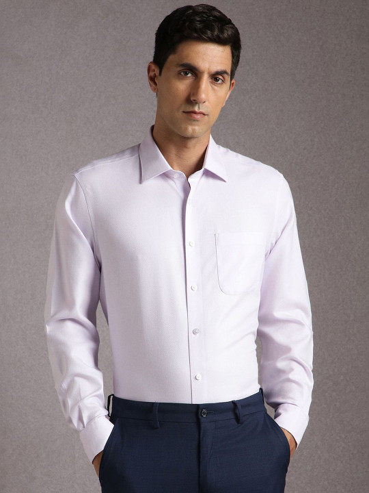 Louis Philippe Self Design Long Sleeves Pure Cotton Formal Shirt