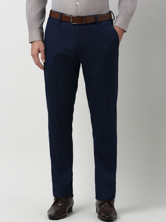 Peter England Men Slim Fit Textured Formal Trousers