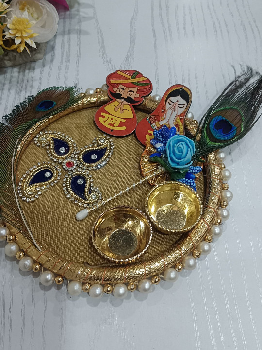 Nutts Stone-studded And Beaded Floral Rakhi With Pooja Plate Roli Chawal & Rakhi Gifts Set