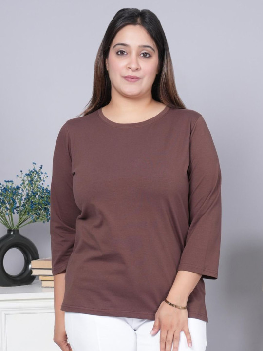Mlada Women Stretchable Round Neck Slim Fit Solid Cotton Tshirt
