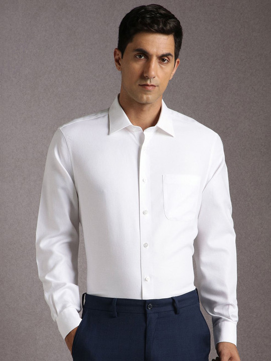 Louis Philippe Self Design Long Sleeves Pure Cotton Formal Shirt