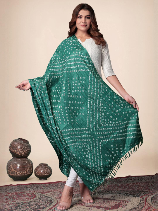 EBADAT Printed Green Art Silk Dupatta