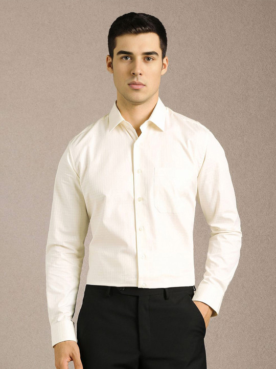 Louis Philippe Men Textured Spread Collar Pure Cotton Formal Shirt
