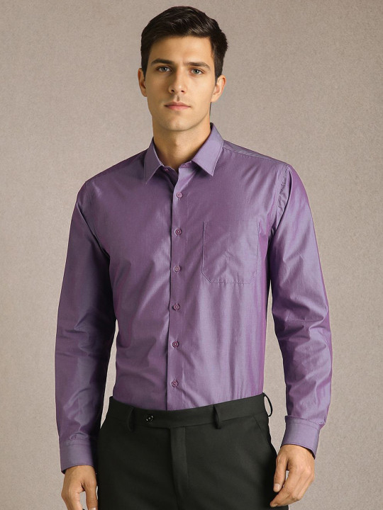 Louis Philippe Men Solid Spread Collar Pure Cotton Formal Shirt