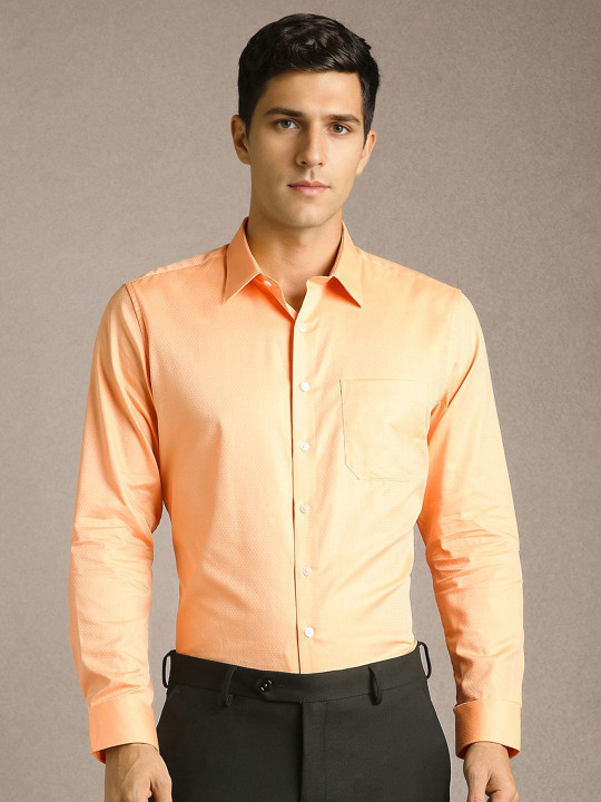 Louis Philippe Slim Fit Geometric Textured Long Sleeves Pure Cotton Formal Shirt
