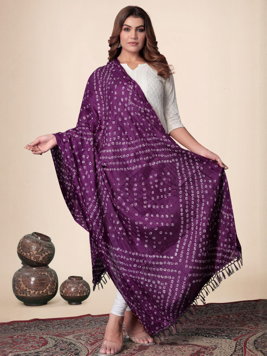 EBADAT Printed Purple Art Silk Dupatta