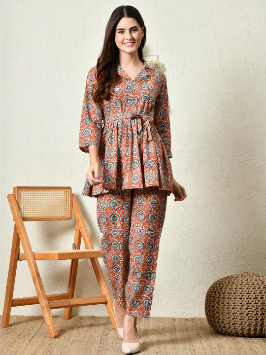 Saanvi Collection Orange Viscose Rayon Co-Ords