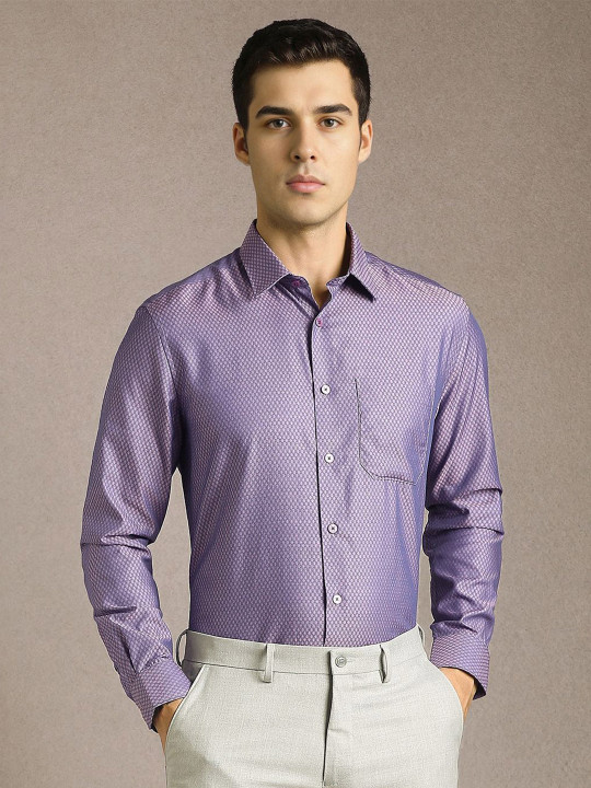 Louis Philippe Textured Long Sleeves Pure Cotton Formal Shirt