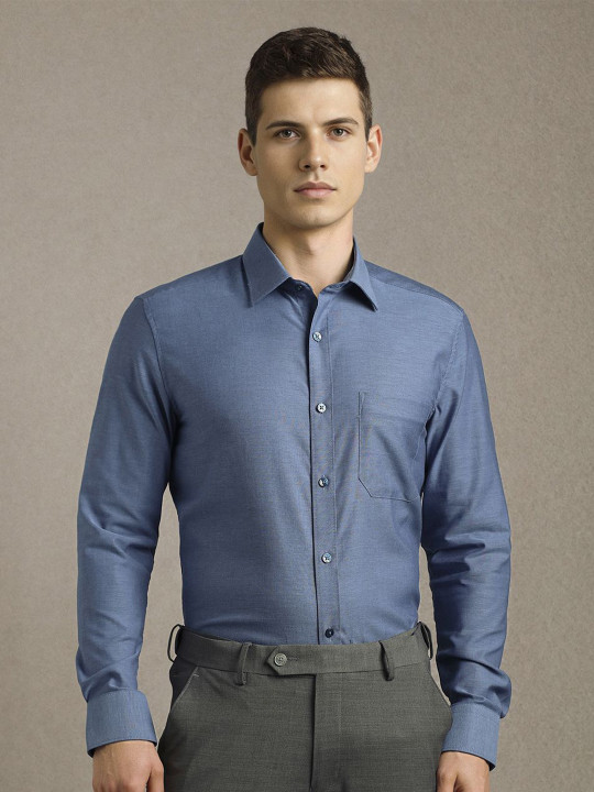 Louis Philippe Men Textured Spread Collar Pure Cotton Formal Shirt