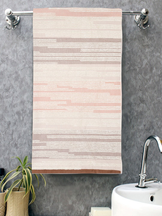 Home Fresh Beige & White Printed Pure Cotton 450 GSM Bath Towel