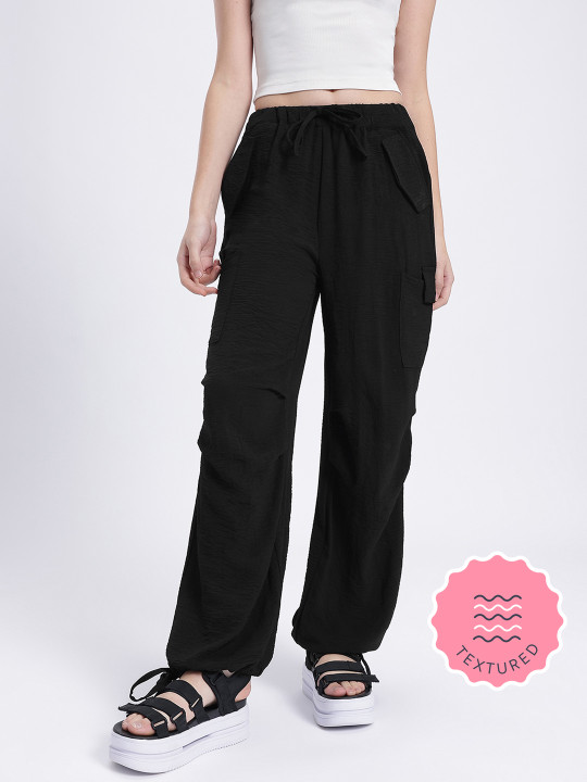 glitchez Women Relaxed Fit Cargo-Style Parachute Trousers