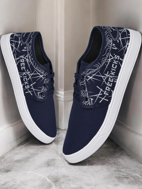 Free Kicks Men Navy Blue Canvas Marking Running Sports Shoes