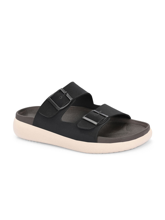 Azzaro Black Azzaro Cushioned Footbed Buckle Sliders