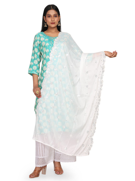 NEEL ART Floral Embroidered Sequinned Dupatta
