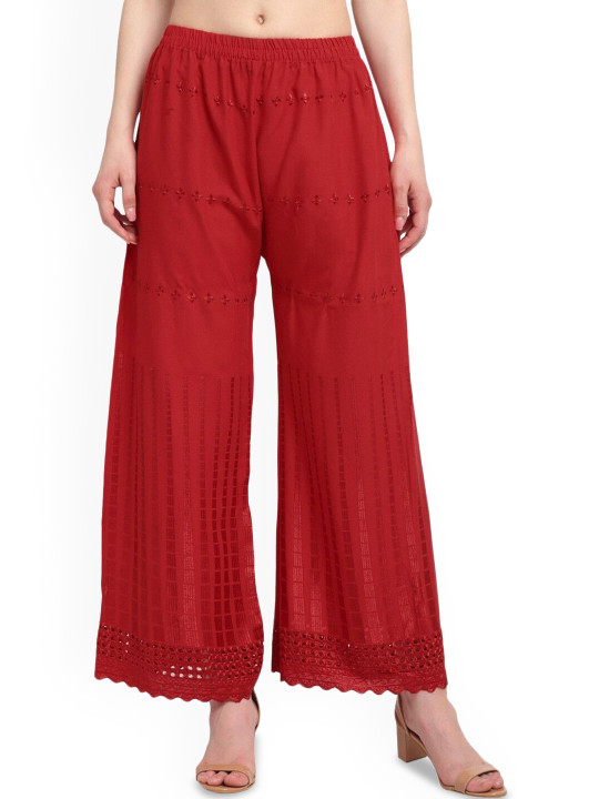 SRISARAS Women Ethnic Motifs Embroidered Flared Cotton Palazzos