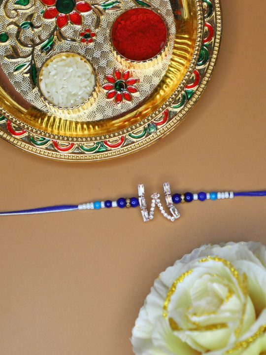 House of Pataudi Alphabet W Initial Rakhi With Roli Chawal & Greeting Card