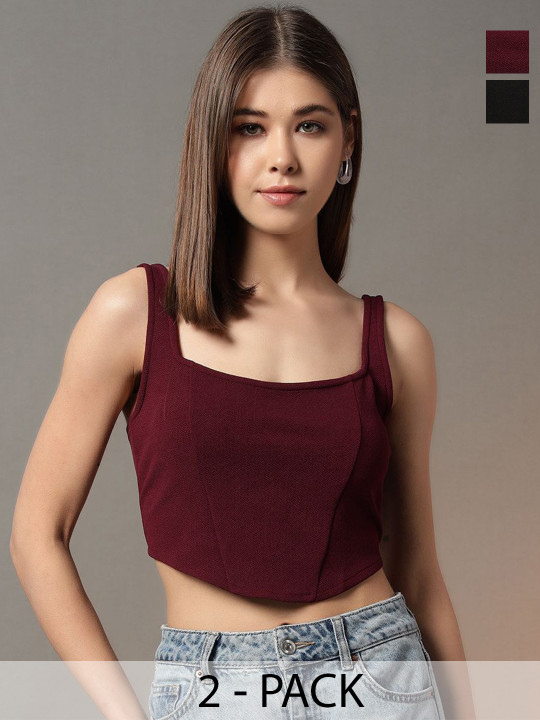CORSICA Pack Of 2 Square Neck Corset Crop Top