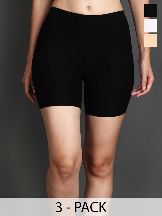SHOPPY VILLA Women Pack of 3 Regular Fit Mid-Rise Sports Shorts
