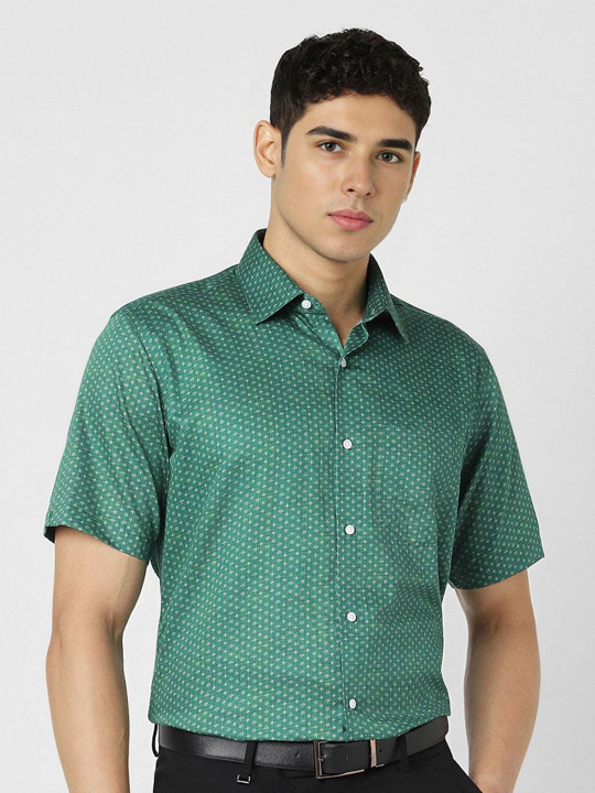 Van Heusen Micro Ditsy Printed Spread Collar Pure Cotton Formal Shirt