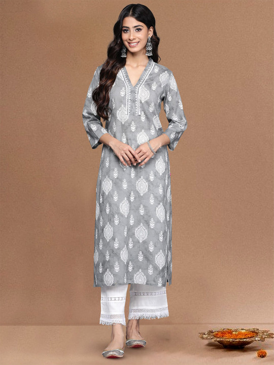 Varanga Women Ethnic Motifs Printed Daily Cotton Straight Kurta