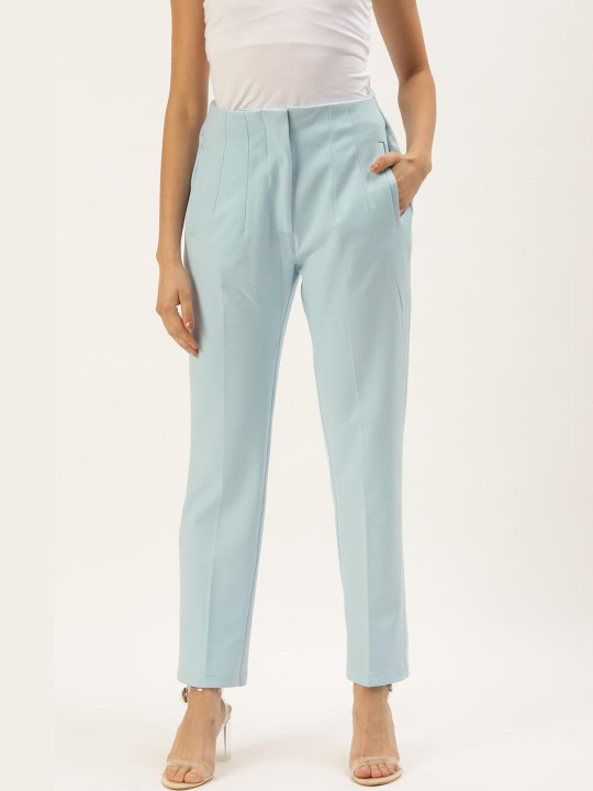 Zastraa Women Solid Slim Fit High-Rise Formal Trousers