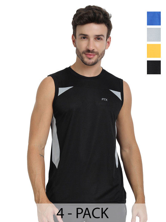 FTX Men Pack of 4 Dri-FIT Colourblocked Round Neck T-shirts