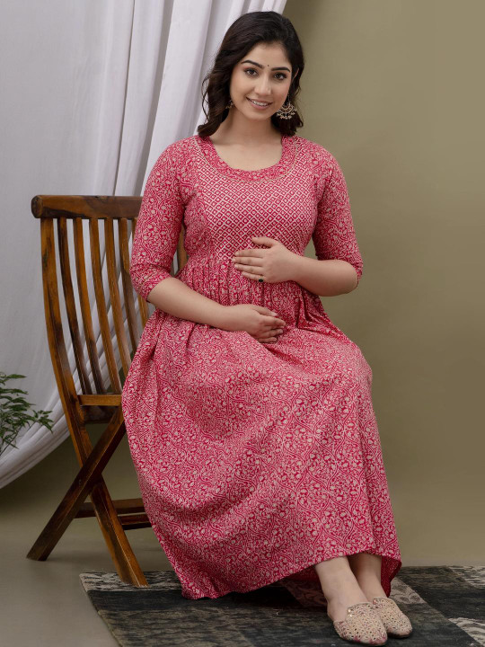 CLOTHYCORP Women Floral Printed Maternity Cotton A-Line Kurta