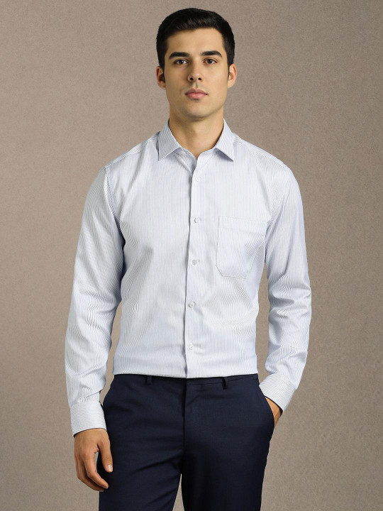 Louis Philippe Striped Spread Collar Pure Cotton Formal Shirt