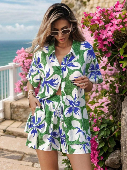 all about you Printed Shirt Collar Neck Shirt With Shorts Co-Ords
