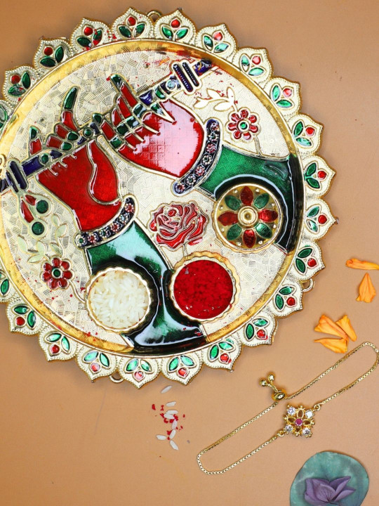 House of Pataudi Bracelet Rakhi With Pooja Thali & Roli Chawal, Greeting Card