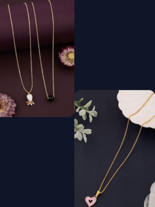DressBerry Set of 3 Gold-Plated Chain With Charm Pendant