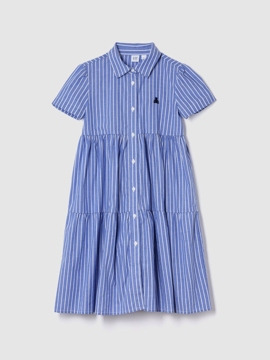 GAP Girls Striped Pure Cotton Tiered Shirt Midi Dress