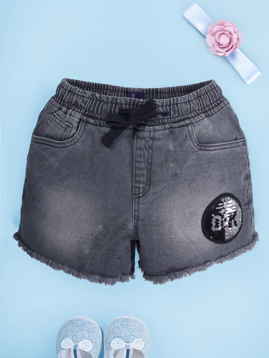 KiddoPanti Girls Denim Sequinned Hot Pant Shorts