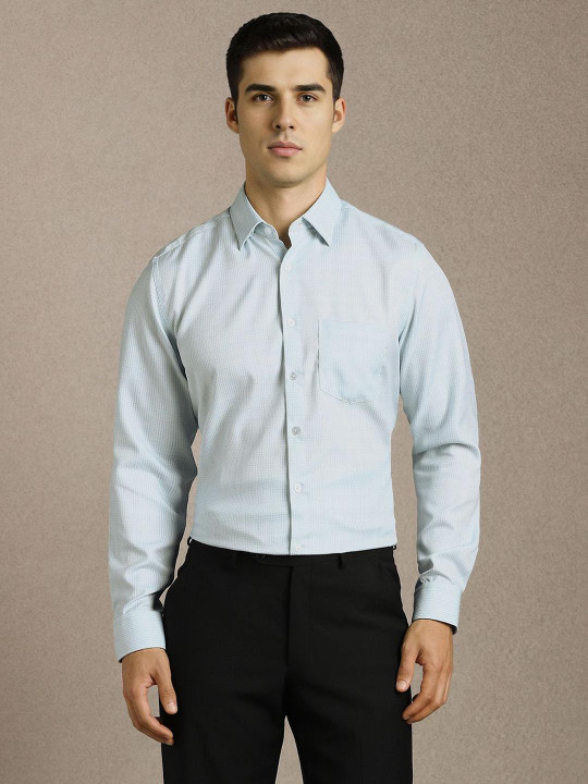 Louis Philippe Checked Spread Collar Pure Cotton Slim Fit Formal Shirt