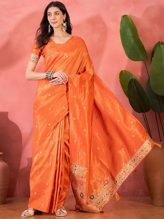 MANVAA Woven Design Zari Banarasi Saree