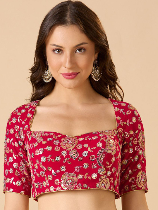 SALWAR STUDIO Embroidered Sweetheart Neck Blouse