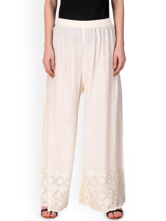 SRISARAS Women Ethnic Motifs Embroidered Knitted Ethnic Palazzos