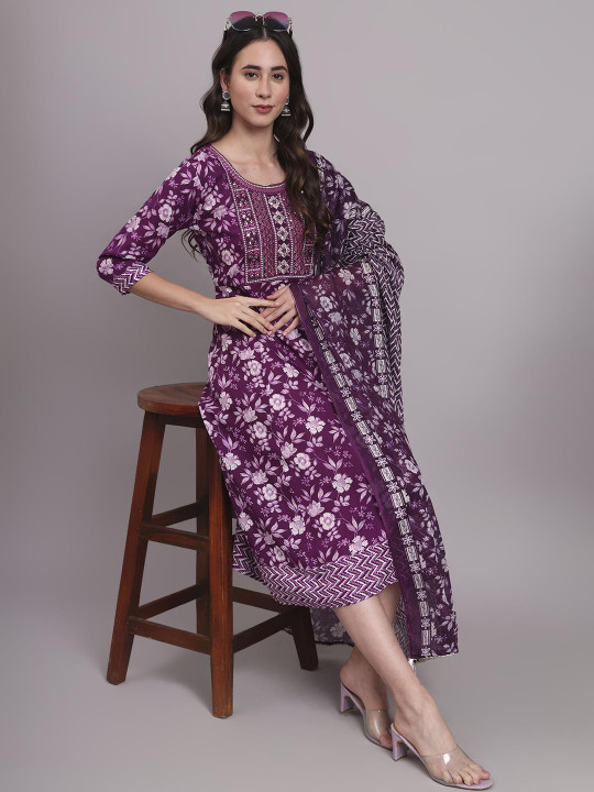 Angkor Women Purple Viscose Rayon Kurtas