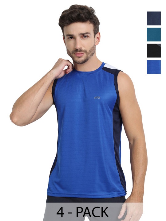 FTX Men Pack of 4 Dri-FIT Colourblocked Round Neck T-shirts
