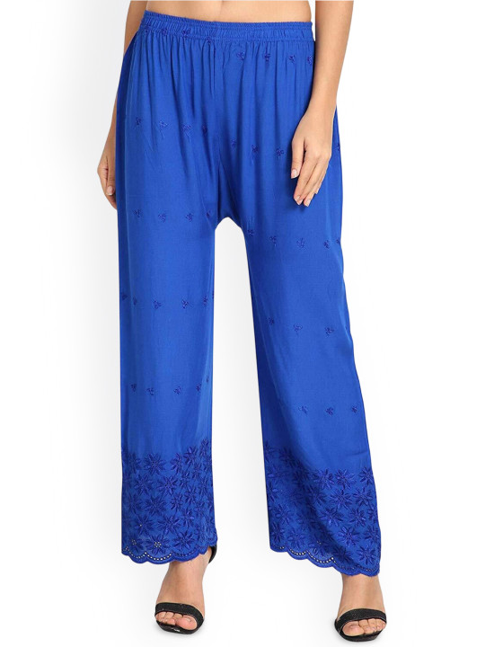SRISARAS Women Floral Embroidered Knitted Ethnic Palazzos