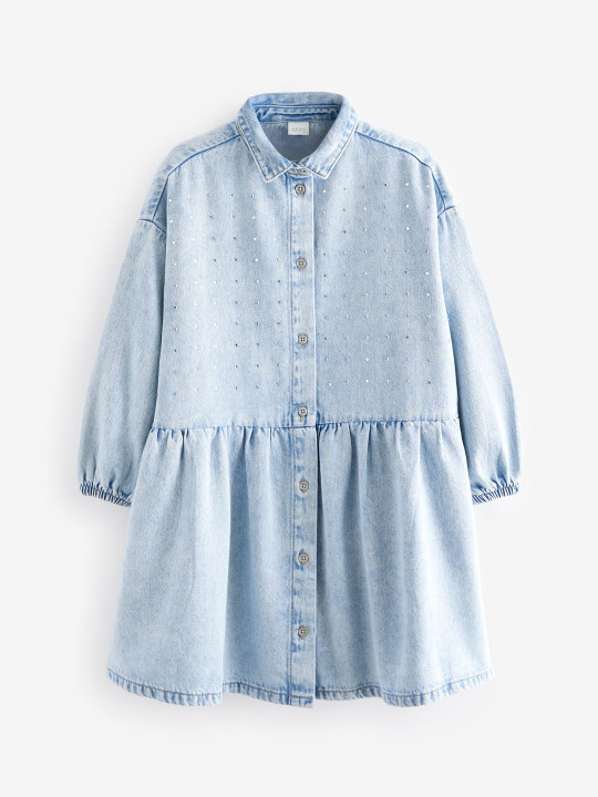 NEXT Puff Sleeve Pure Cotton A-Line Dress