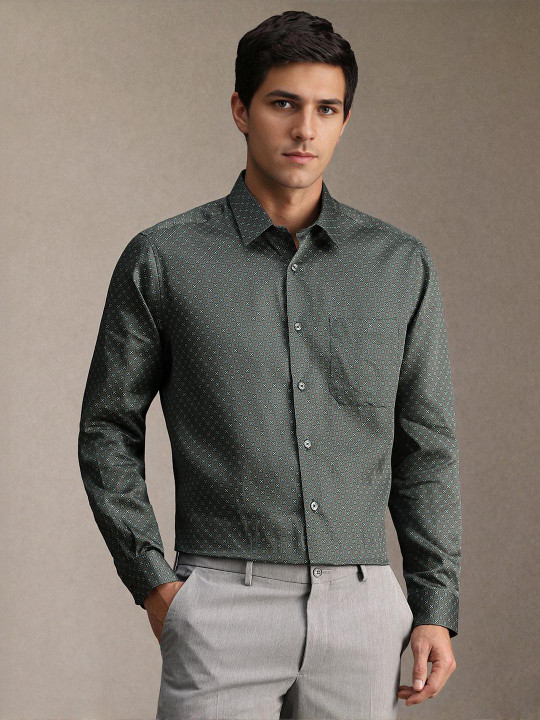 Louis Philippe Geometric Printed Spread Collar Pure Cotton Shirt