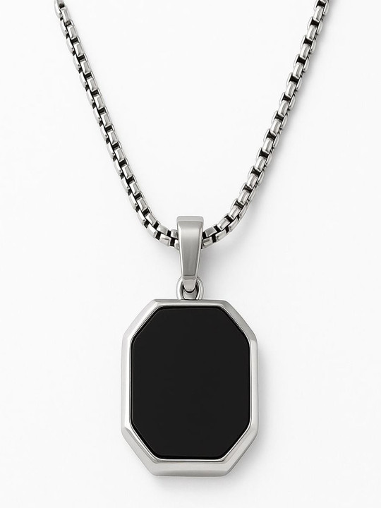 Braj bazar Men Stainless Steel Artificial Stones Studded Square Shaped Pendant