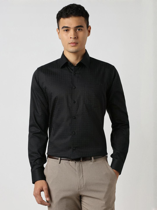Van Heusen Men Slim Fit Grid Tattersall Checked Spread Collar Pure Cotton Formal Shirt