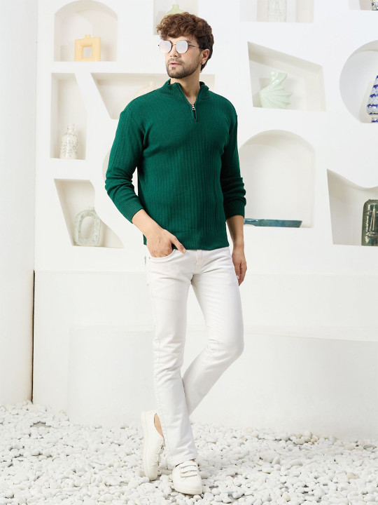 Kveto style redefined Men Ribbed Mock Collar Pullover