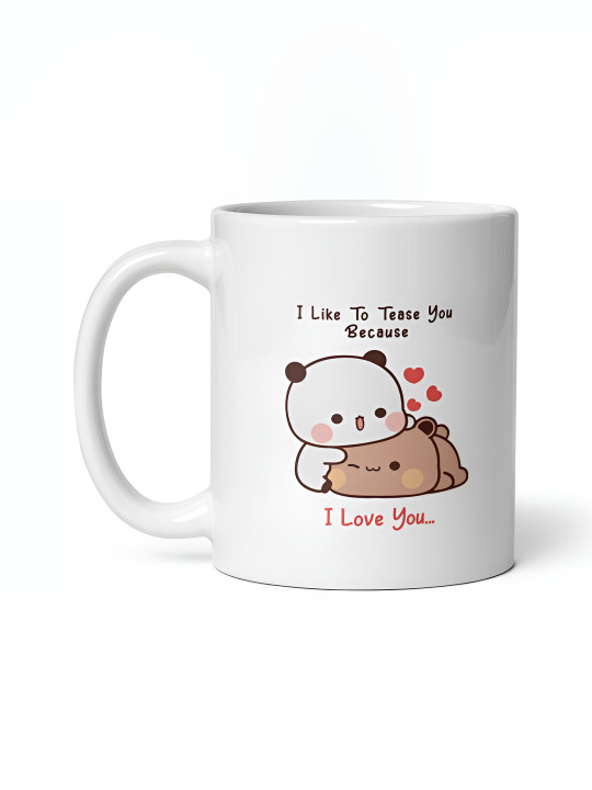 Mr UVD White & Brown Cartoon Characters Printed Ceramic Glossy Mug 350 ml