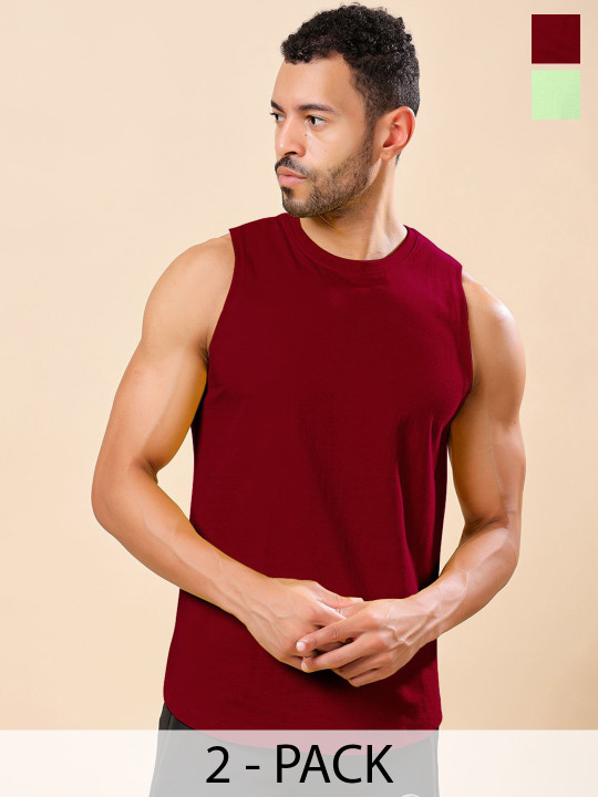 Friskers Pack Of 2 Pure Cotton Round Neck Gym Vests 230725AE-33-14