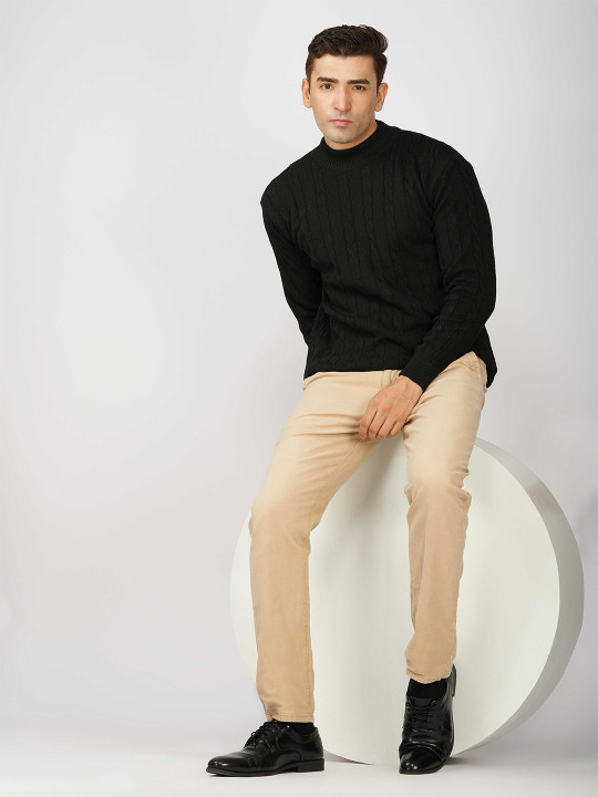 Kveto style redefined Men High Neck Ribbed Sweater